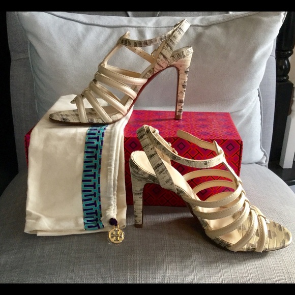 TORY BURCH CHARLENE Caged 100mm Sandal Pump in NAT/LIZ 8 - Picture 1 of 5